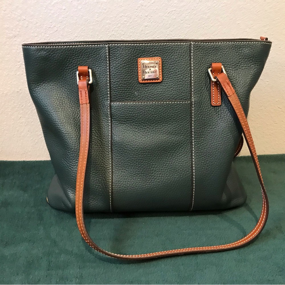 Dooney & Bourke Forest Green Tote with Tan Straps